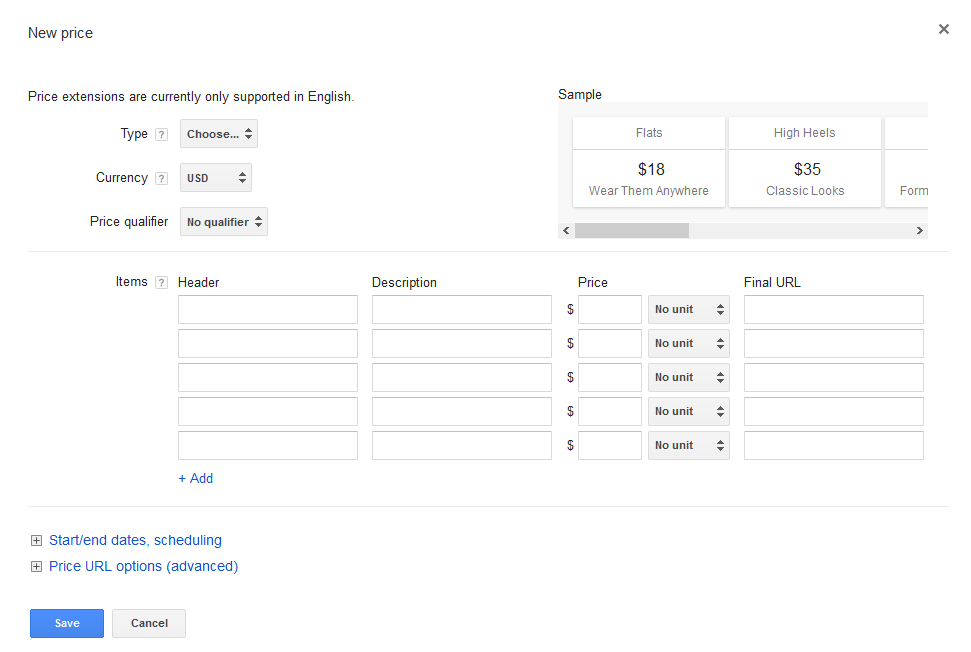 adwords price extensions
