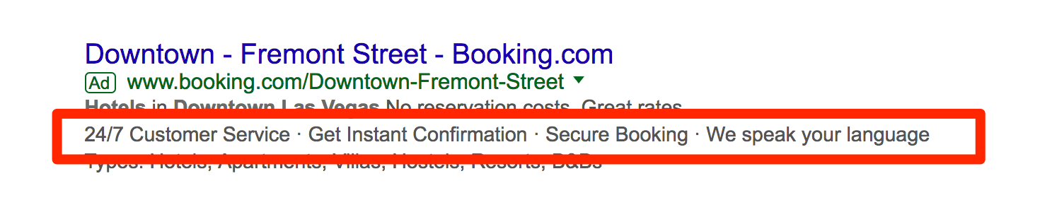 callout extensions example on booking.com