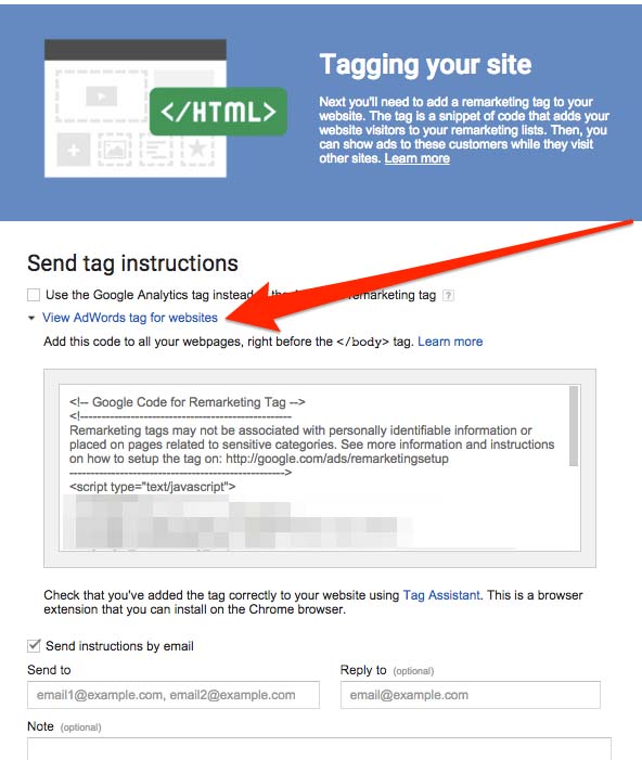 set up remarketing tag google